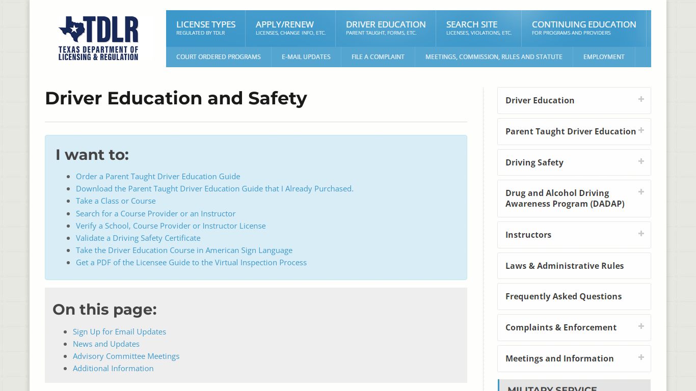 Driver Education and Safety - Texas Department of Licensing and Regulation